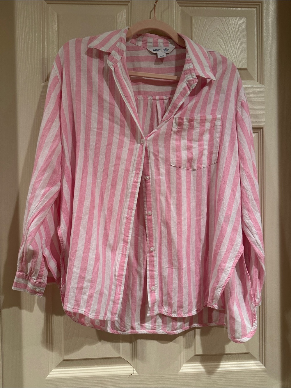 Old Navy Pink and White Striped Button-Down Shirt
